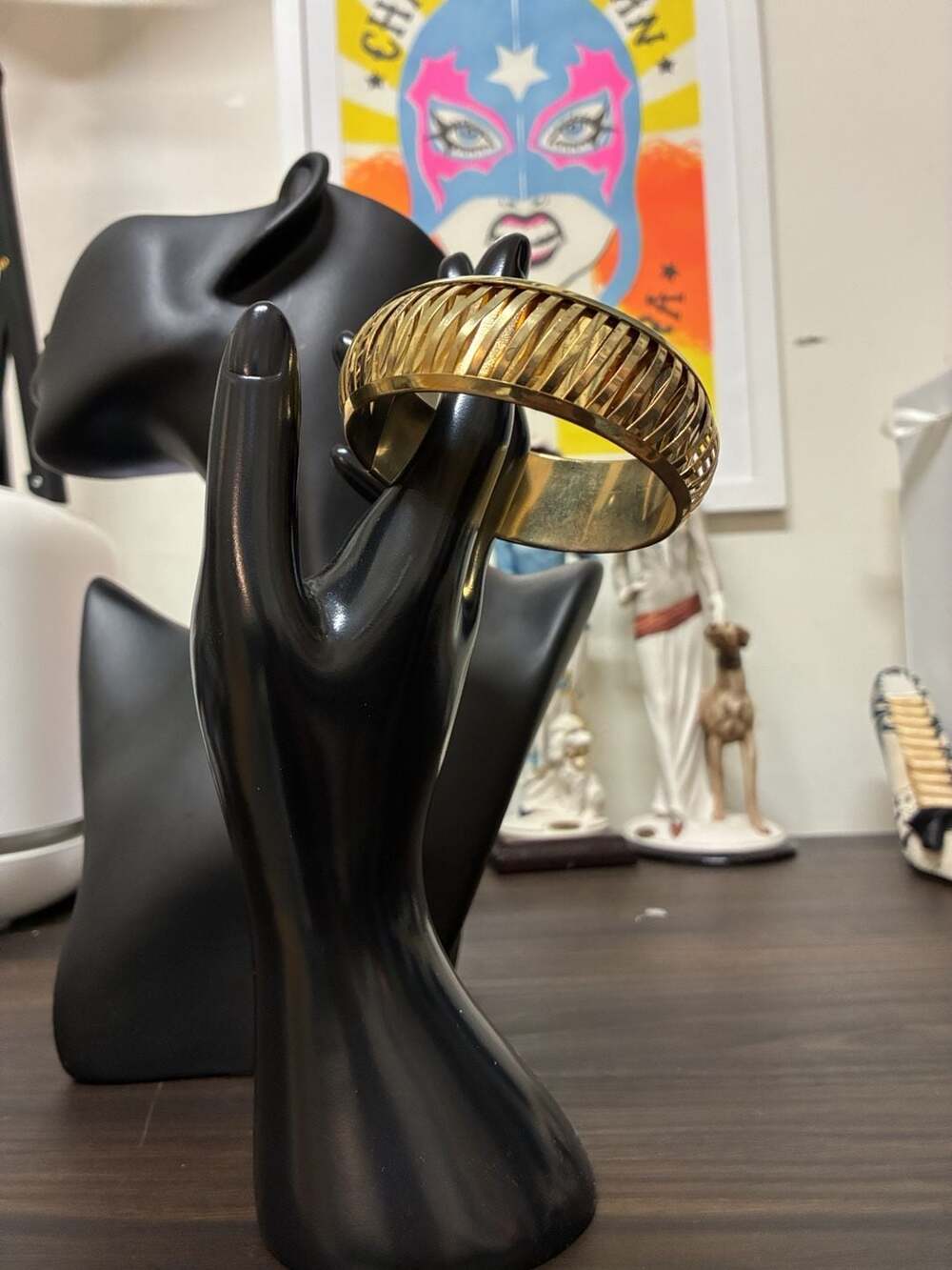Vintage 1980s Gold Tone Wide Ribbed Slanted Cuff Bracelet